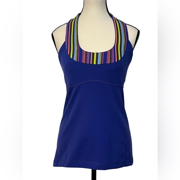 Lululemon size 8 blue wish multi poncho strip scoop neck, razorback tank top - Picture 1 of 9